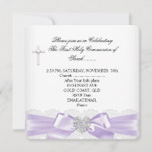 Eerste Heilige Communie Lavender Silver Heart Girl Kaart (Achterkant)