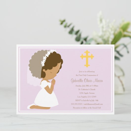 Eerste Heilige Communie - Lavender | Uitnodiging (Staand voorkant)
