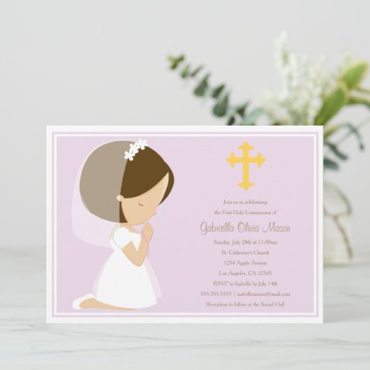 Eerste Heilige Communie - Lavender | Uitnodiging (Staand voorkant)
