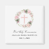 Eerste Heilige Communie Magneet Favor Pink Rose (Voorkant)