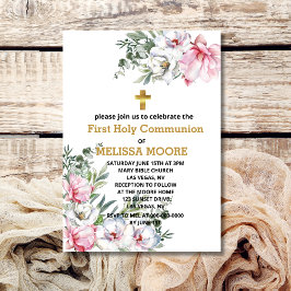 Eerste Heilige Communie magnolia roze witte bloeme Kaart