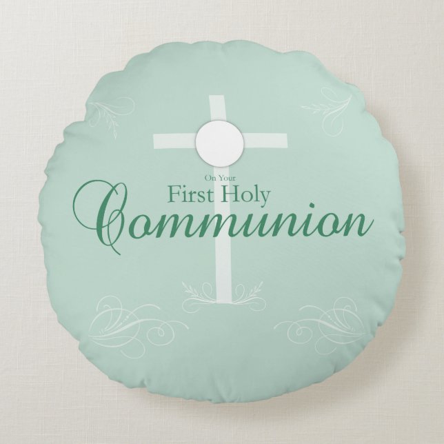 Eerste Heilige Communie, Manuscript in Zacht Groen Rond Kussen (Voorkant)