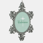 Eerste Heilige Communie, Manuscript in Zacht Groen Tin Sneeuwvlok Ornament (Links)