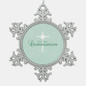 Eerste Heilige Communie, Manuscript in Zacht Groen Tin Sneeuwvlok Ornament (Voorkant)