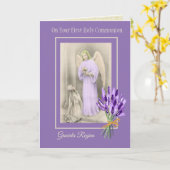Eerste Heilige Communie Meisje Angel Lavendel Bloe Kaart (Gele Bloem)