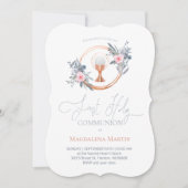 Eerste Heilige Communie meisje bloemendecor Uitnod Kaart (Voorkant)