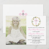 Eerste Heilige Communie Meisje Bloemenkruis FOTO Kaart (Voorkant / Achterkant)