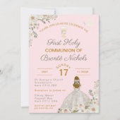 Eerste Heilige Communie Meisje Blush Roze Kelk Kaart (Voorkant)