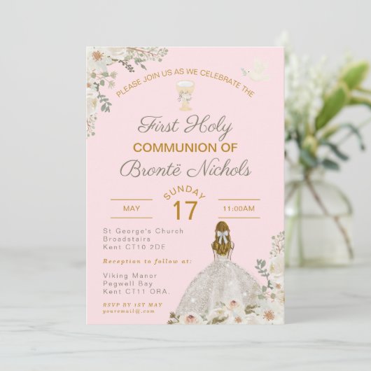 Eerste Heilige Communie Meisje Blush Roze Kelk Kaart (Staand voorkant)