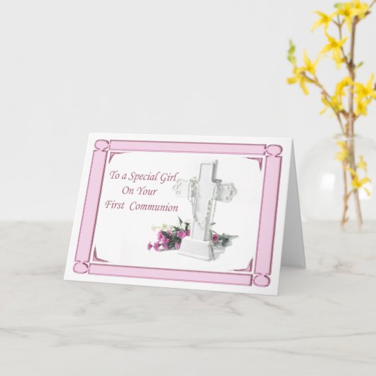 Eerste Heilige Communie Meisje Kaart (Gele Bloem)