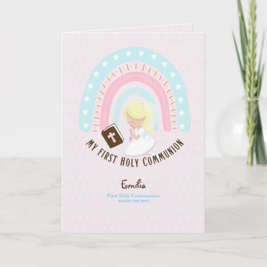 Eerste Heilige Communie meisje met blond haar Bedankkaart (Voorkant)