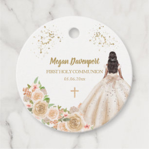 Eerste Heilige Communie meisje prinses roze jurk Bedankjes Labels