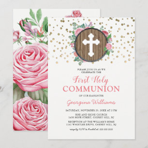 Eerste Heilige Communie Meisje Religieus Kruis Kaart