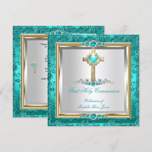 Eerste Heilige Communie Meisjes Teal Jade Parel Ro Kaart