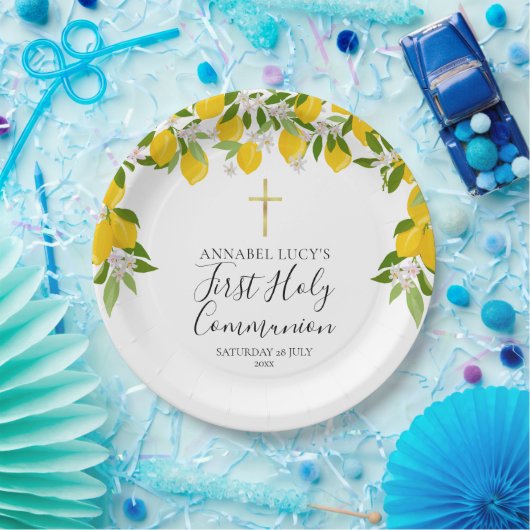 Eerste Heilige Communie met citroenbloesemgroen Papieren Bordje (Feest)