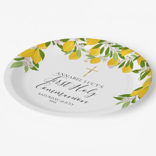 Eerste Heilige Communie met citroenbloesemgroen Papieren Bordje (Gekanteld)
