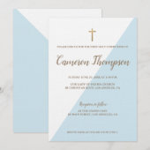 Eerste Heilige Communie Modern Blauw Wit Goud Kaart (Voorkant / Achterkant)