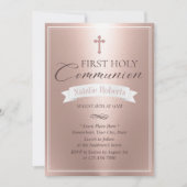 Eerste Heilige Communie Modern Blush Roos Gold Kaart (Voorkant)