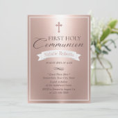Eerste Heilige Communie Modern Blush Roos Gold Kaart (Staand voorkant)