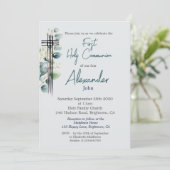 Eerste Heilige Communie Modern Botanisch Blauw Kru Kaart (Staand voorkant)