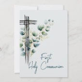 Eerste Heilige Communie Modern Botanisch Blauw Kru Kaart (Achterkant)