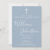 Eerste Heilige Communie Modern Dusty Blue Kaart (Voorkant)