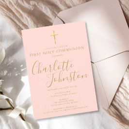 Eerste Heilige Communie Modern Goud Blush Roze Kaart