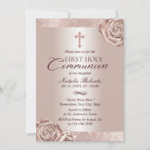 Eerste Heilige Communie Modern Roos Gold Floral Kaart (Voorkant)