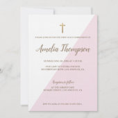 Eerste Heilige Communie Modern Roze Wit Goud Kaart (Voorkant)