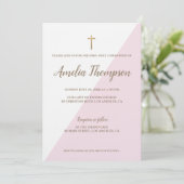 Eerste Heilige Communie Modern Roze Wit Goud Kaart (Staand voorkant)