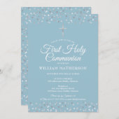 Eerste Heilige Communie Modern Silver Hearts Kaart (Voorkant / Achterkant)