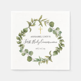 Eerste Heilige Communie Modern Woodland Greenery Servet
