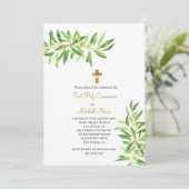 Eerste Heilige Communie Moderne Eenvoudige Olijfta Kaart (Staand voorkant)