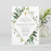 Eerste Heilige Communie moderne eucalyptus eenvoud Kaart (Staand voorkant)