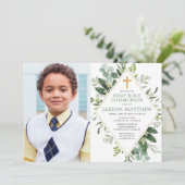 Eerste Heilige Communie moderne eucalyptusfoto Kaart (Staand voorkant)