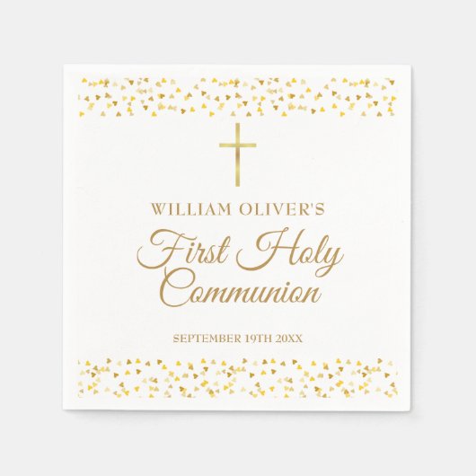 Eerste Heilige Communie Moderne Gouden Harten Servet (Voorkant)