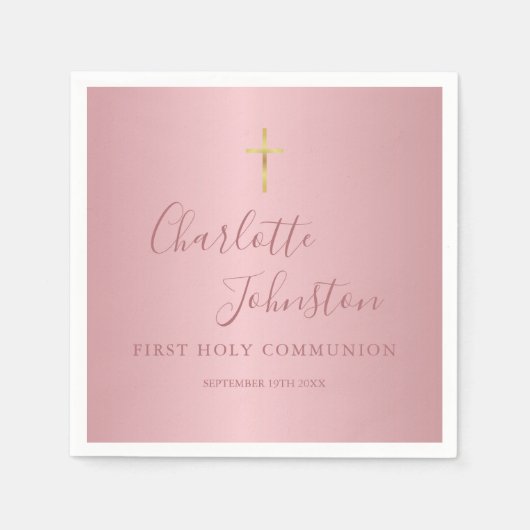 Eerste Heilige Communie Moderne Roze Goud Roze Servet (Voorkant)