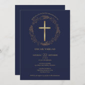 Eerste Heilige Communie Navy Blauwe Gouden Kruis B Kaart (Voorkant / Achterkant)