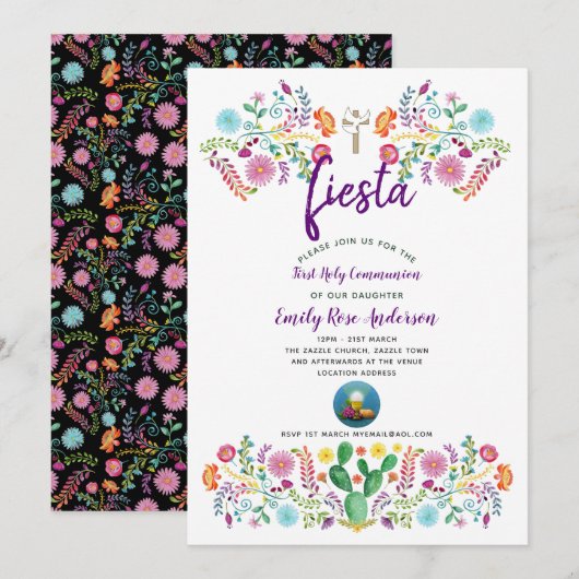 Eerste Heilige Communie nodigt FIESTA Boy of Girl  Kaart (Voorkant / Achterkant)