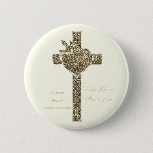 Eerste Heilige Communie of jouw religieuze gebeurt Ronde Button 5,7 Cm (Voorkant)