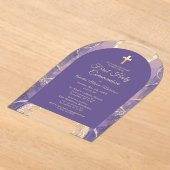 Eerste Heilige Communie Paarse Gouden Agaat Elegan Acryl Uitnodigingen (Laagn)