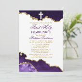 Eerste Heilige Communie Paarse Gouden Marmeren Geo Kaart (Staand voorkant)