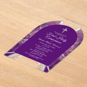 Eerste Heilige Communie Paarse zilveren agaat Eleg Acryl Uitnodigingen (Laagn)