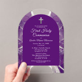 Eerste Heilige Communie Paarse zilveren agaat Eleg Acryl Uitnodigingen (Insitu (Draagbaar))