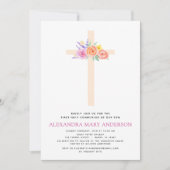 Eerste Heilige Communie Pastel Floral Pink Uitnodi Kaart (Voorkant)