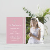 Eerste Heilige Communie, PInk Ribbon Uitnodiging (Staand voorkant)