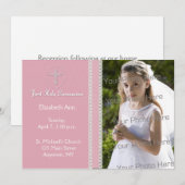 Eerste Heilige Communie, PInk Ribbon Uitnodiging (Voorkant / Achterkant)