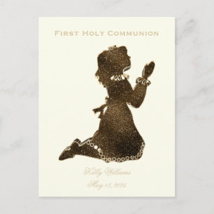 Eerste Heilige Communie Praying Girl Gold Elegant Briefkaart