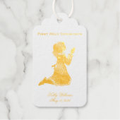 Eerste Heilige Communie Praying Girl Gold Elegant Cadeaulabels (Voorkant)