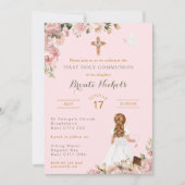 Eerste Heilige Communie Religieus Roze Meisje Kaart (Voorkant)